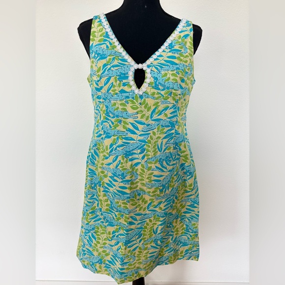 Vintage 90s Lilly Pulitzer Mimosa The Everglades Alligator Shift Dress - Size 8 - Picture 1 of 4